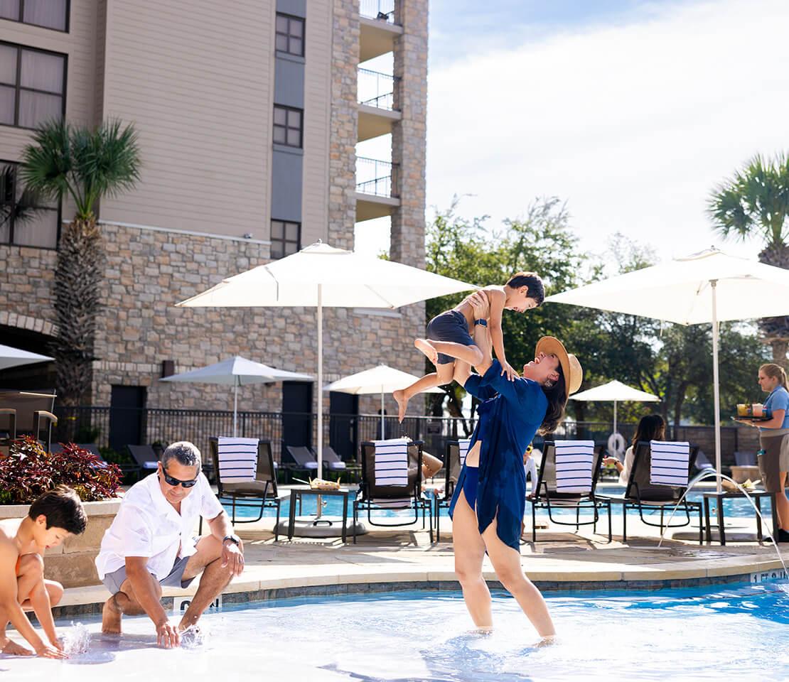 family at pool